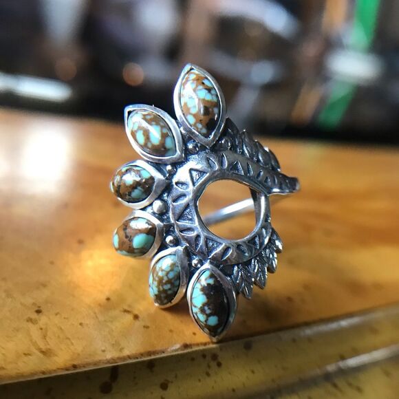 Natural Turquoise Sterling Silver Ring Size 6 - Picture 8 of 8